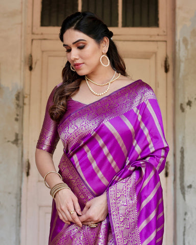 Pure Semi Silk Saree Weaved With Copper Zari Comes With Heavy Banarasi Brocade Blouse