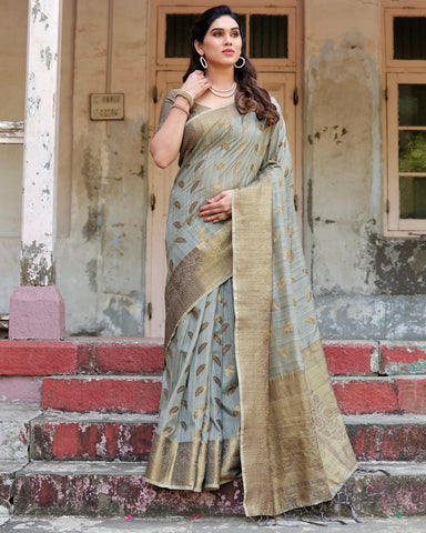 Pure Silk Saree Weaved With Zari Comes With Heavy Banarasi Brocade Blouse