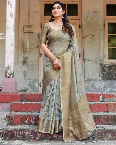 Pure Silk Saree Weaved With Zari Comes With Heavy Banarasi Brocade Blouse