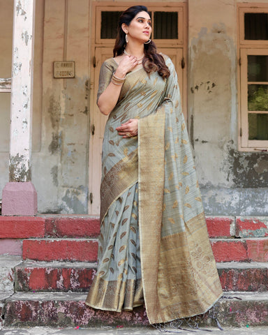 Pure Silk Saree Weaved With Zari Comes With Heavy Banarasi Brocade Blouse