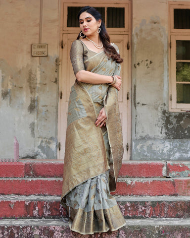 Pure Silk Saree Weaved With Zari Comes With Heavy Banarasi Brocade Blouse