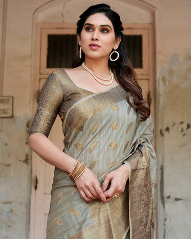 Pure Silk Saree Weaved With Zari Comes With Heavy Banarasi Brocade Blouse