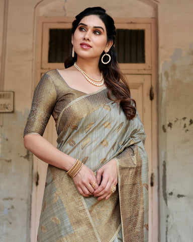 Pure Silk Saree Weaved With Zari Comes With Heavy Banarasi Brocade Blouse