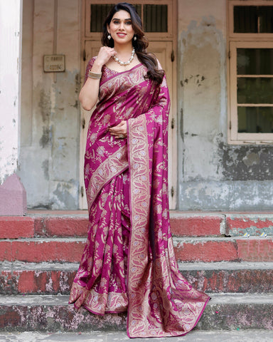 Pure Silk Saree Weaved With Zari Comes With Heavy Banarasi Brocade Blouse