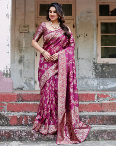 Pure Silk Saree Weaved With Zari Comes With Heavy Banarasi Brocade Blouse