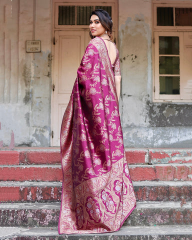 Pure Silk Saree Weaved With Zari Comes With Heavy Banarasi Brocade Blouse