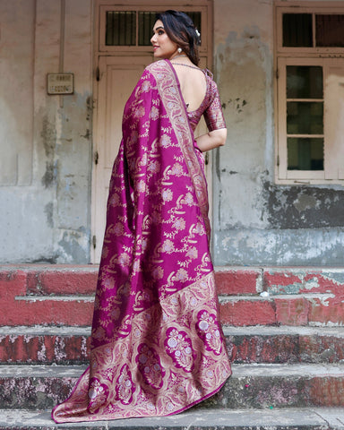 Pure Silk Saree Weaved With Zari Comes With Heavy Banarasi Brocade Blouse