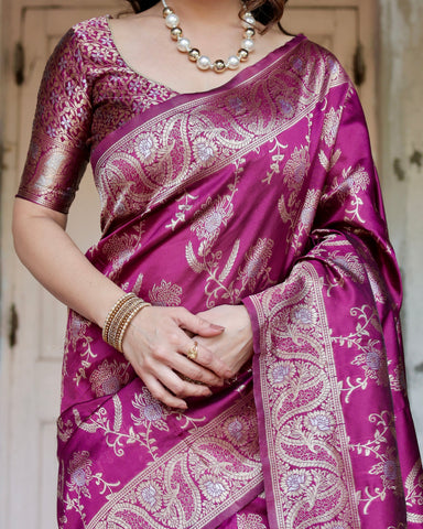 Pure Silk Saree Weaved With Zari Comes With Heavy Banarasi Brocade Blouse