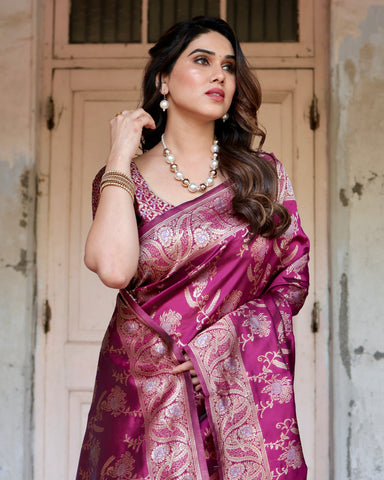 Pure Silk Saree Weaved With Zari Comes With Heavy Banarasi Brocade Blouse