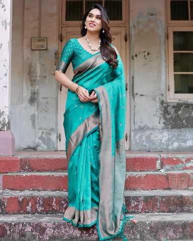 Pure Silk Saree Weaved With Zari Comes With Heavy Banarasi Brocade Blouse