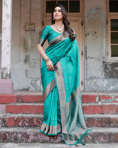 Pure Silk Saree Weaved With Zari Comes With Heavy Banarasi Brocade Blouse