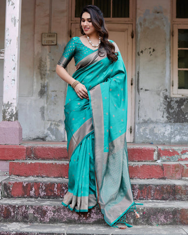 Pure Silk Saree Weaved With Zari Comes With Heavy Banarasi Brocade Blouse