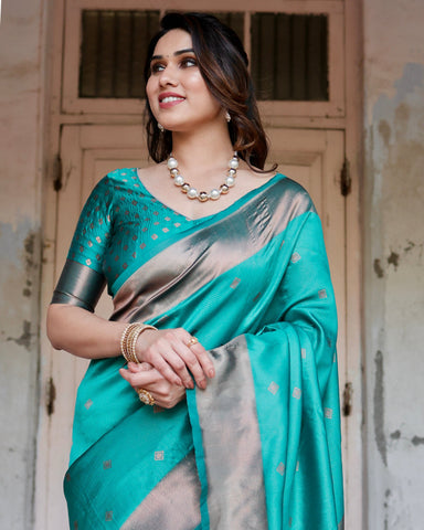 Pure Silk Saree Weaved With Zari Comes With Heavy Banarasi Brocade Blouse