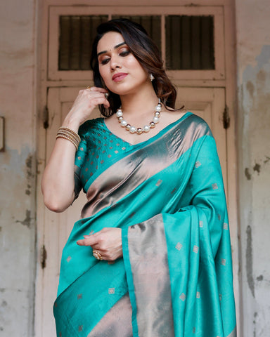 Pure Silk Saree Weaved With Zari Comes With Heavy Banarasi Brocade Blouse