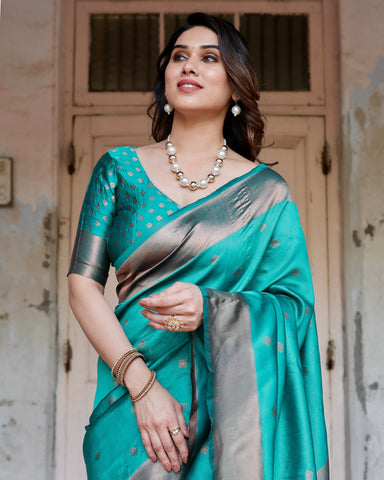 Pure Silk Saree Weaved With Zari Comes With Heavy Banarasi Brocade Blouse