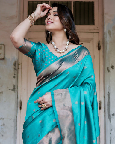 Pure Silk Saree Weaved With Zari Comes With Heavy Banarasi Brocade Blouse