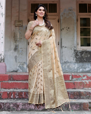 Pure Silk Saree Weaved With Zari Comes With Heavy Banarasi Brocade Blouse