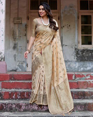 Pure Silk Saree Weaved With Zari Comes With Heavy Banarasi Brocade Blouse