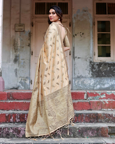 Pure Silk Saree Weaved With Zari Comes With Heavy Banarasi Brocade Blouse