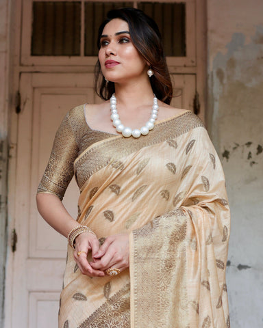 Pure Silk Saree Weaved With Zari Comes With Heavy Banarasi Brocade Blouse