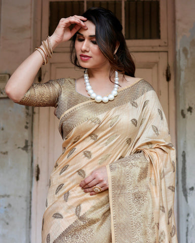 Pure Silk Saree Weaved With Zari Comes With Heavy Banarasi Brocade Blouse