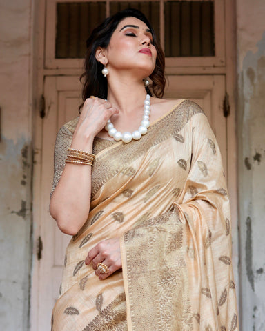 Pure Silk Saree Weaved With Zari Comes With Heavy Banarasi Brocade Blouse