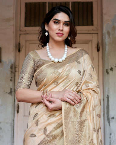 Pure Silk Saree Weaved With Zari Comes With Heavy Banarasi Brocade Blouse