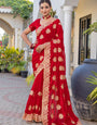 Heavy Embroidered  & Heavy Zarkan Diamond Work Royal Red Color Premium Fendy Silk Saree