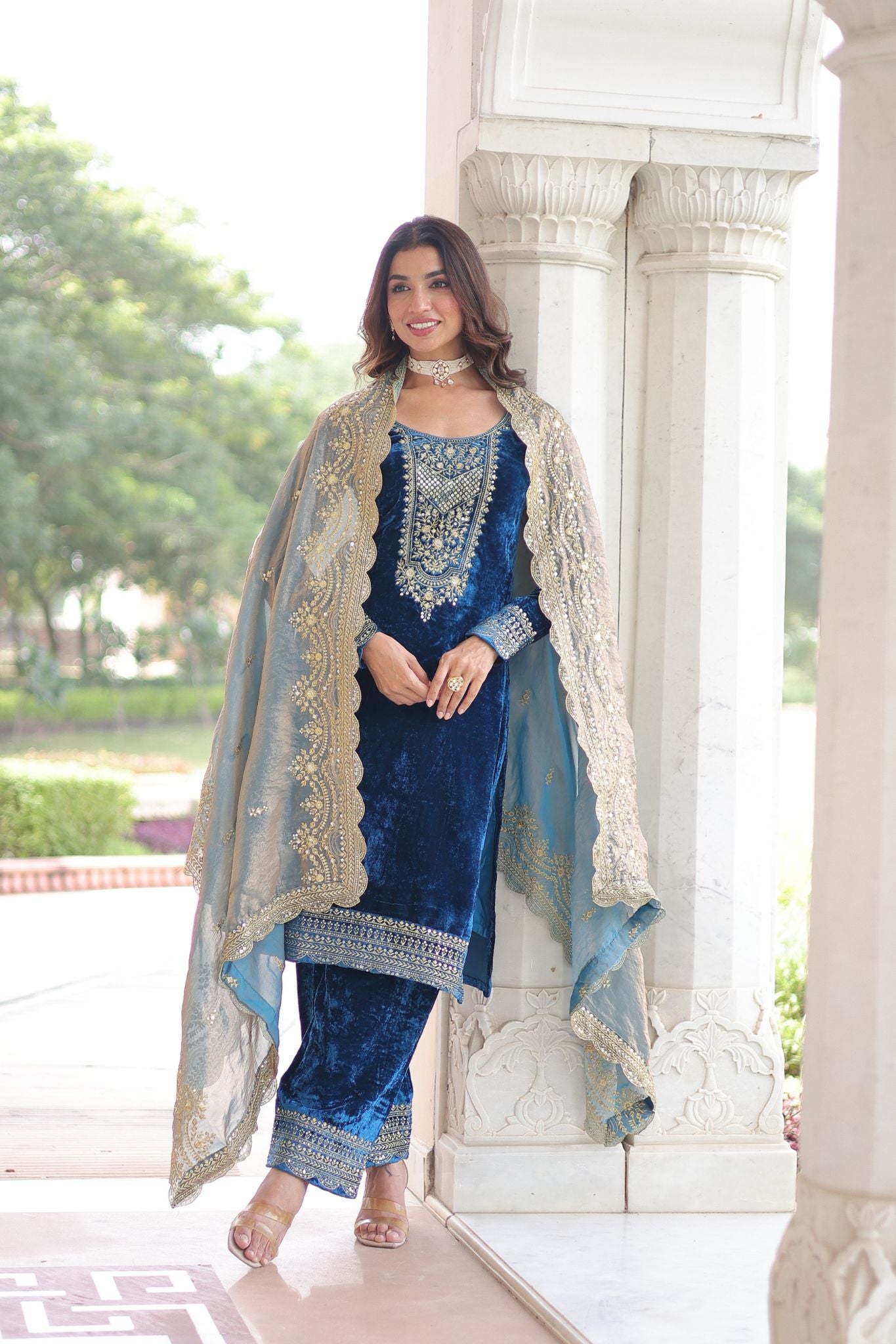 Eid Exclusive Velvet Sequin Embroidered Outfit – Shine In Festive Luxury