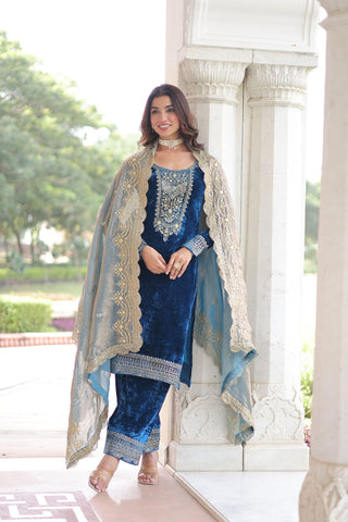 Eid Exclusive Velvet Sequin Embroidered Outfit – Shine In Festive Luxury