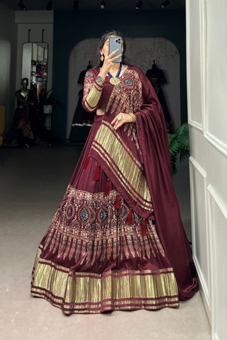 Gaji Silk Lehenga Choli With Digital Print And Lagadi Patta