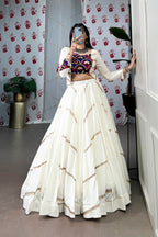 Elevate Navratri Style Original Mirror Gamthi Work With Sequins Lace Touch Up Lehenga Choli