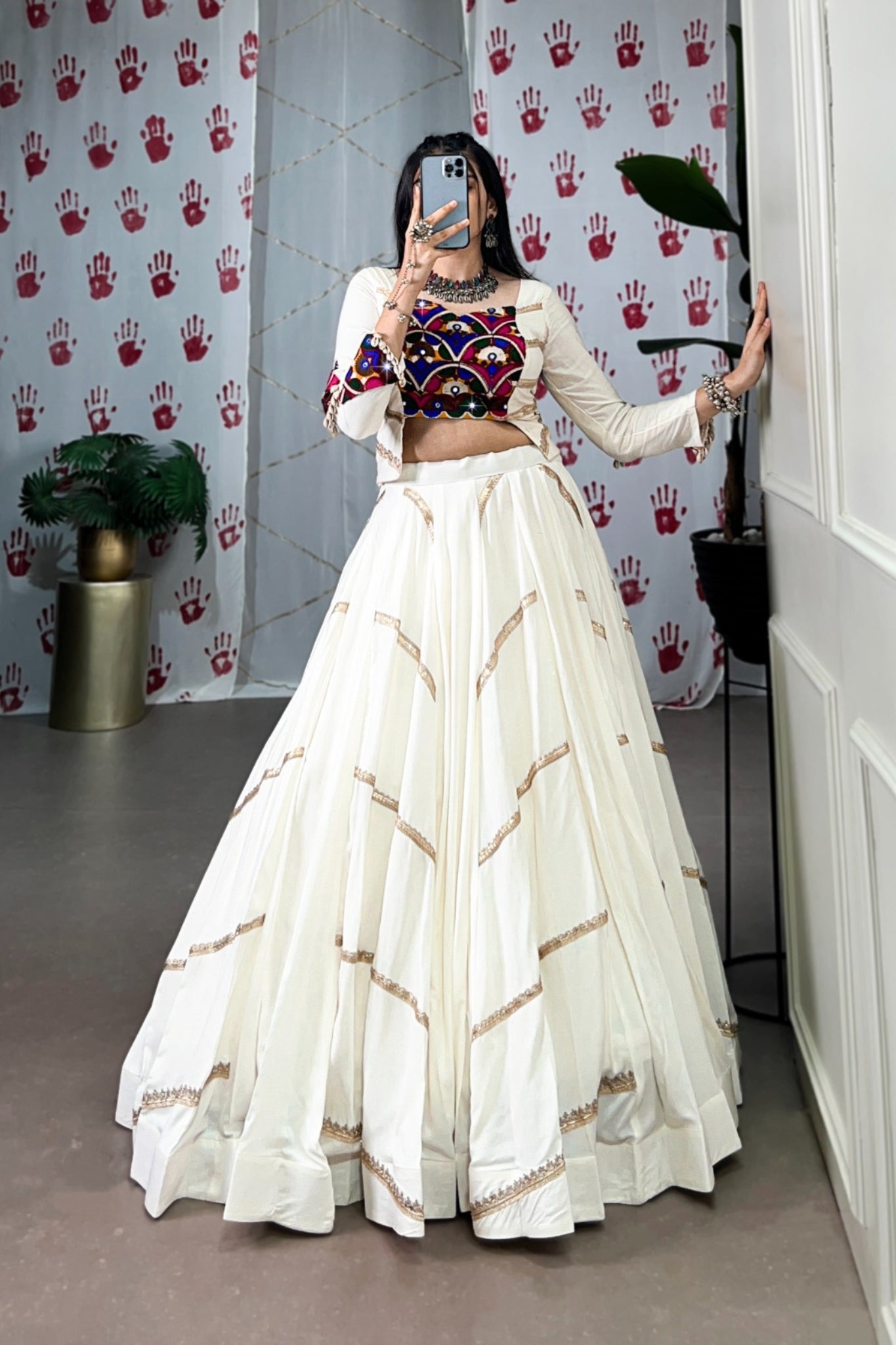 Elevate Navratri Style Original Mirror Gamthi Work With Sequins Lace Touch Up Lehenga Choli
