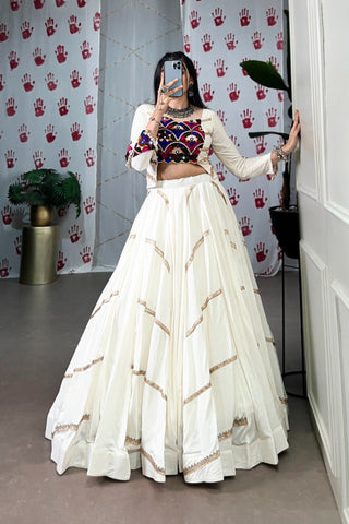 Elevate Navratri Style Original Mirror Gamthi Work With Sequins Lace Touch Up Lehenga Choli