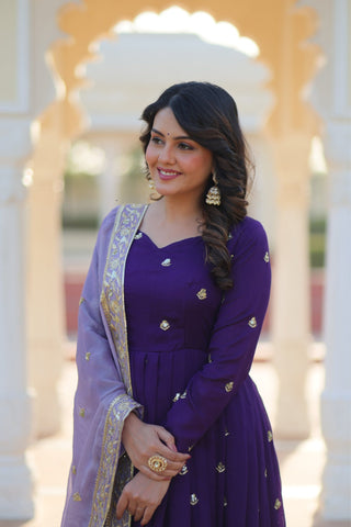 Purple Star Georgette With Embroidered Designer Gown