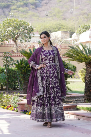 Jacquard With Sequins Embroidered Work Gown & Dupatta Set