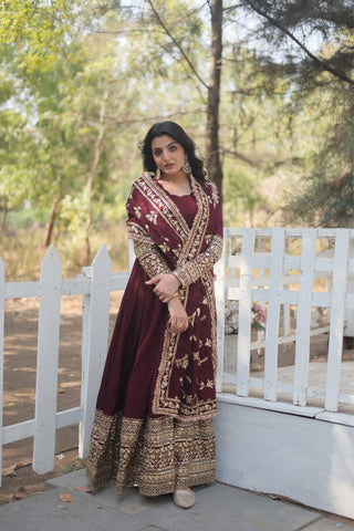 Stunning Premium Dark Maroon Anarkali Set