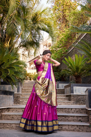 Paithani Jacquard Silk Lehenga Set with Zari Weaving Work