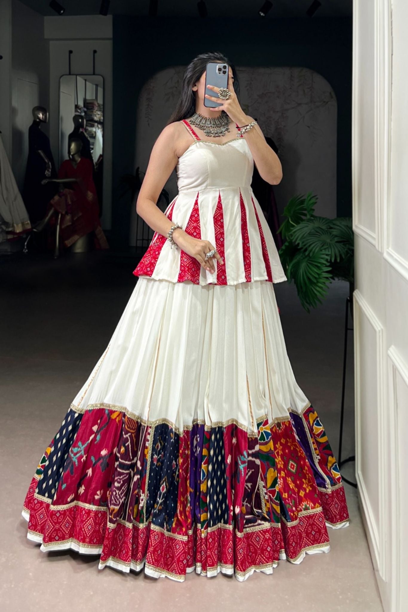 Traditional Designer Bandhej Printed  With Multi Patch Work Navratri Lehenga Choli