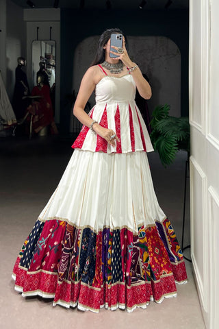Traditional Designer Bandhej Printed  With Multi Patch Work Navratri Lehenga Choli
