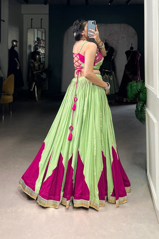 Parrot Green Pure Rayon Beautiful Navratri Designer Lehenga Choli