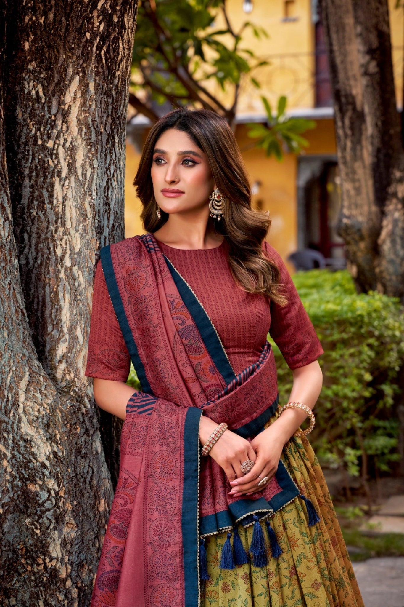 Heritage Inspired Vichitra Silk Printed Luxury Lehenga Set With Elegant Flare