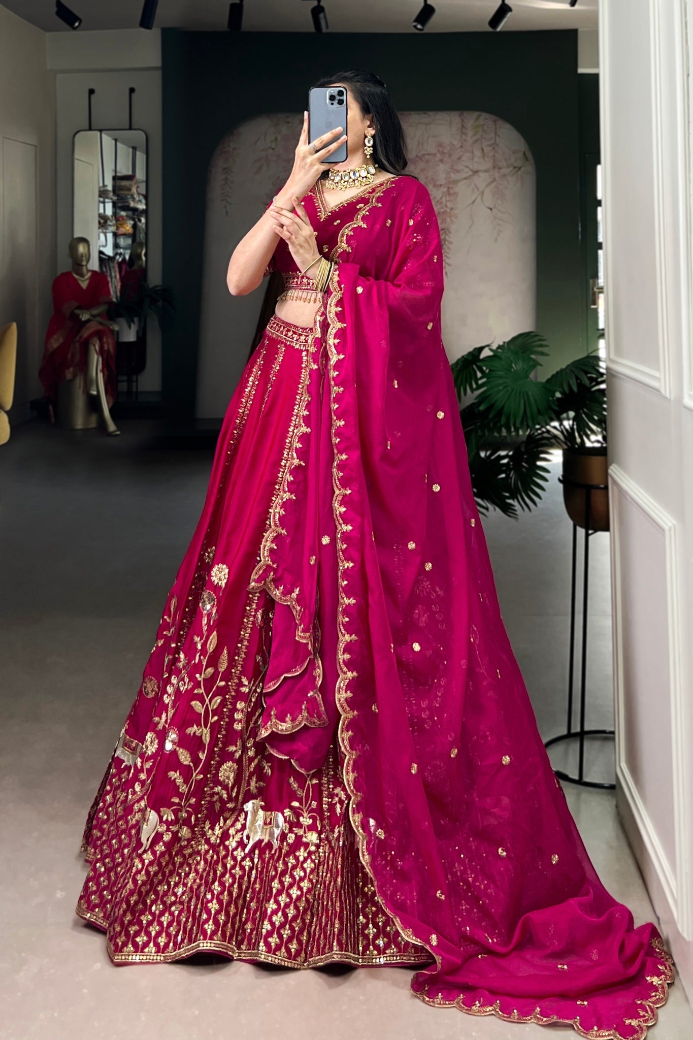Luxury Natural Silk Pink Designer Sequins With Thread Embroidery Lehenga Set