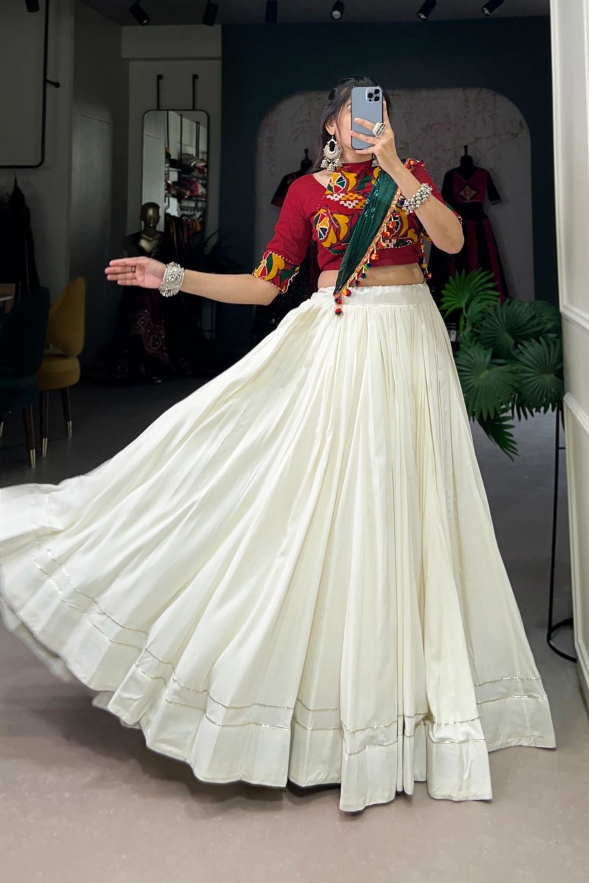 Plain With Gota Patti Kuchhi Work Navratri Lehenga Choli