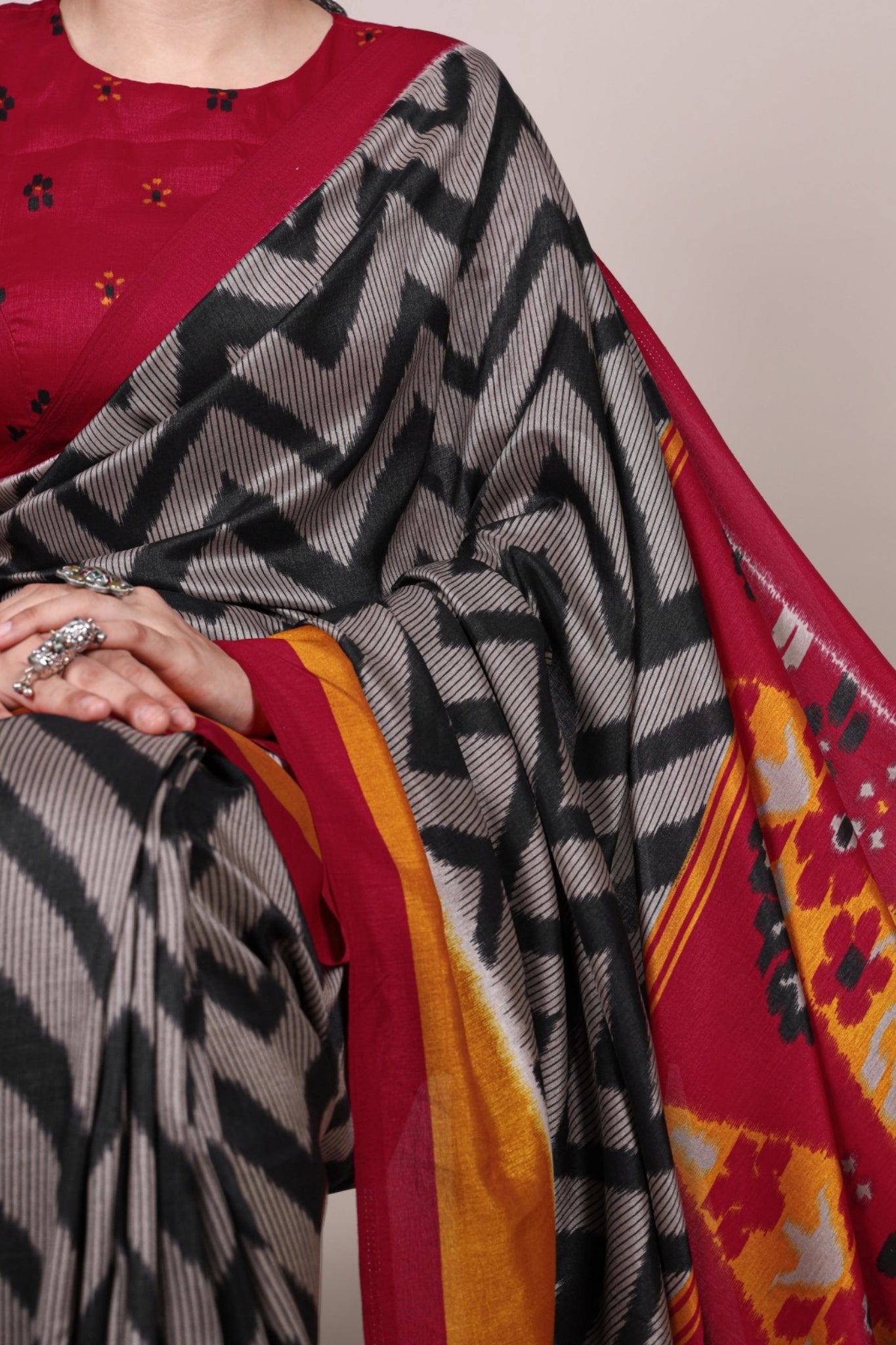 Zigzag Tasar Silk Saree