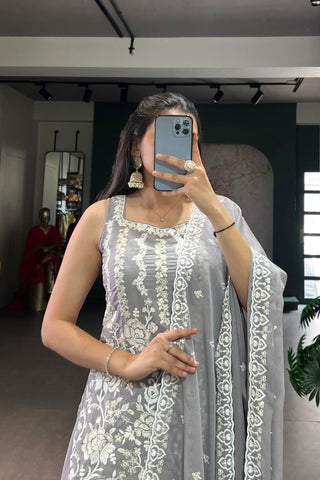 Designer Star Georgette Suit Sequins Thread Embroidery Work Set