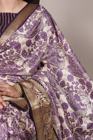 Tasar Silk Printed With Viscose Border Beautiful Saree