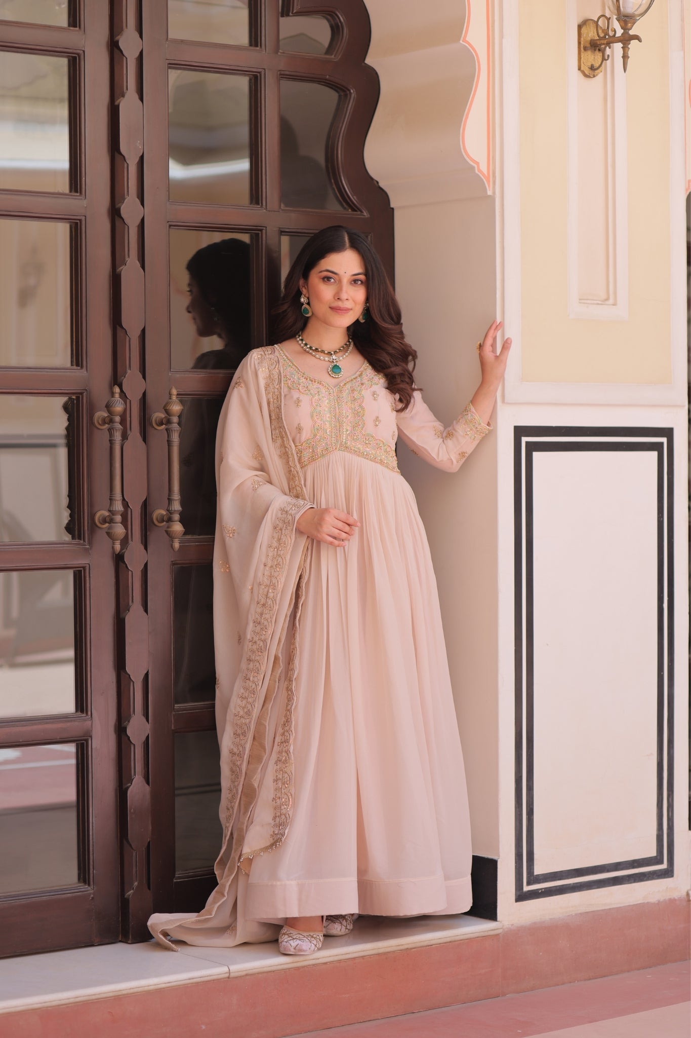 Designer Georgette Gown With Sequins Elegance