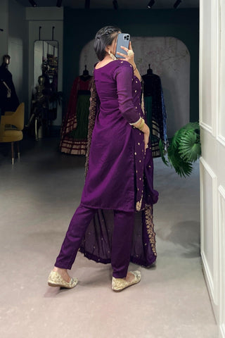 Vichitra Silk Embroidered Kurta With Dupatta & Bottom