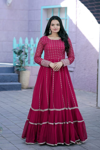 Women Georgette Gown With Designed Embroidered Work